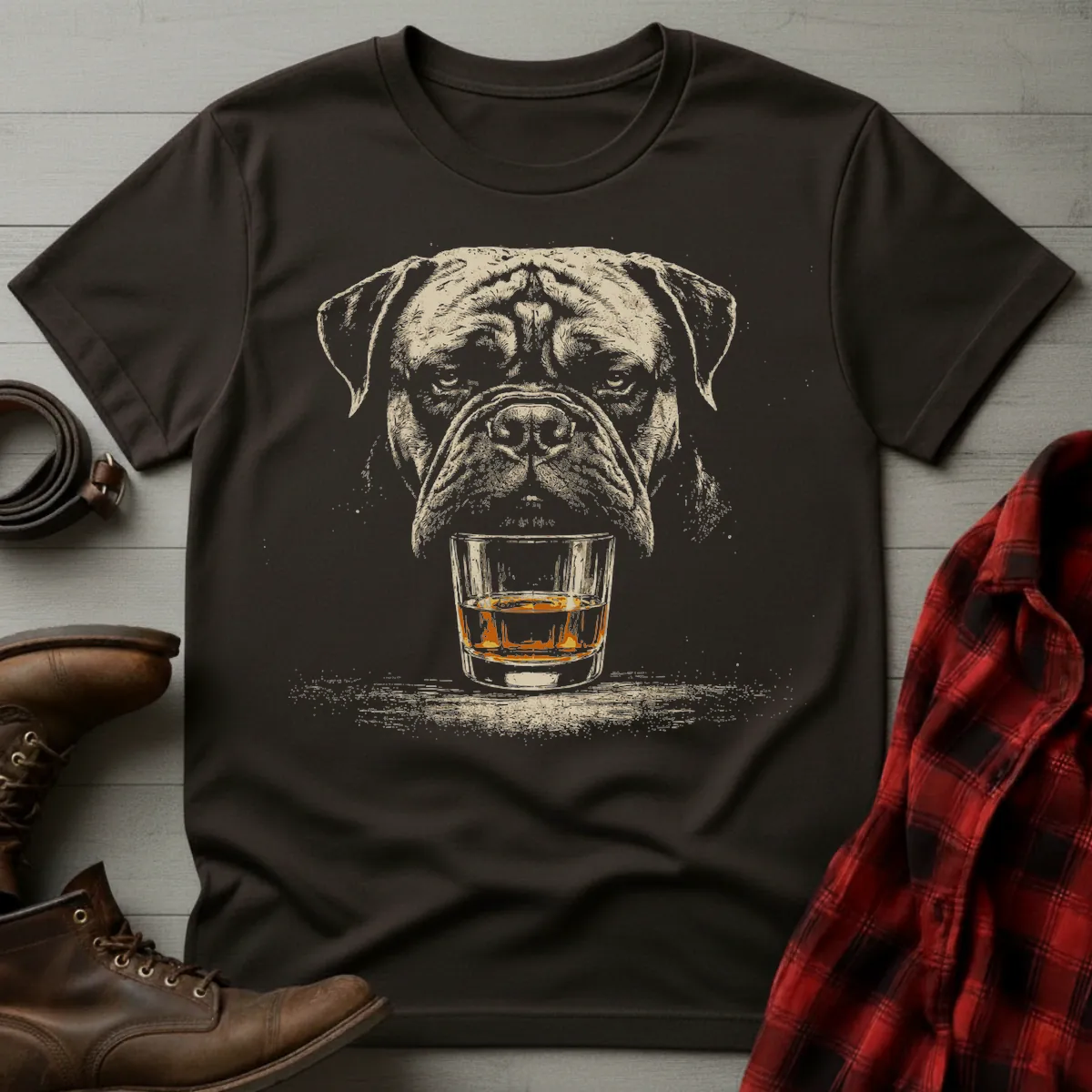 Whiskey Dog Bullmastiff Grunge T-Shirt