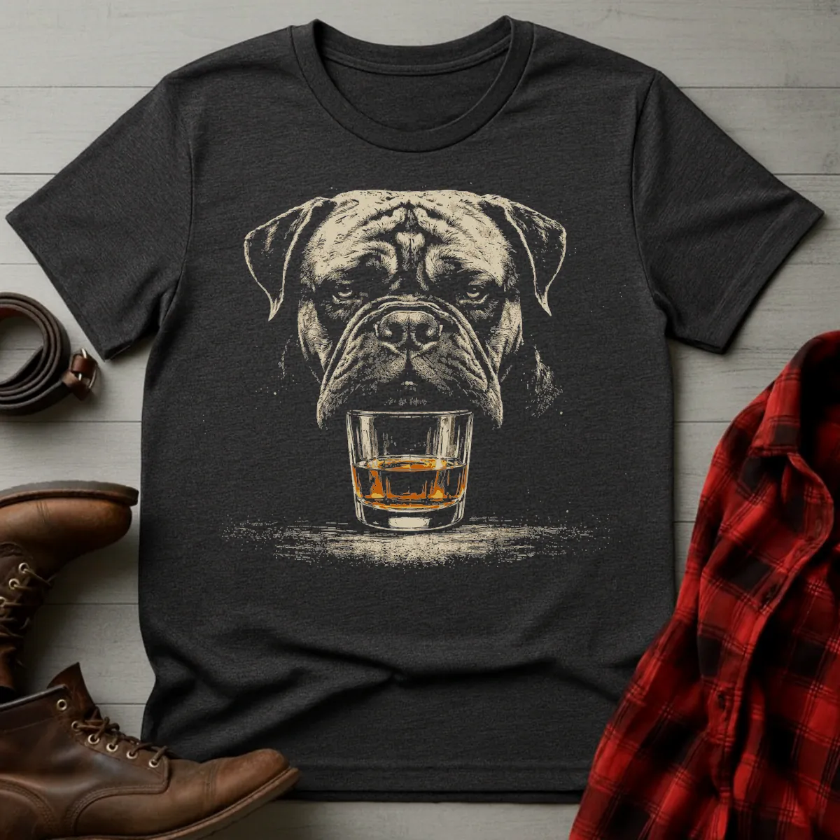 Whiskey Dog Bullmastiff Grunge T-Shirt