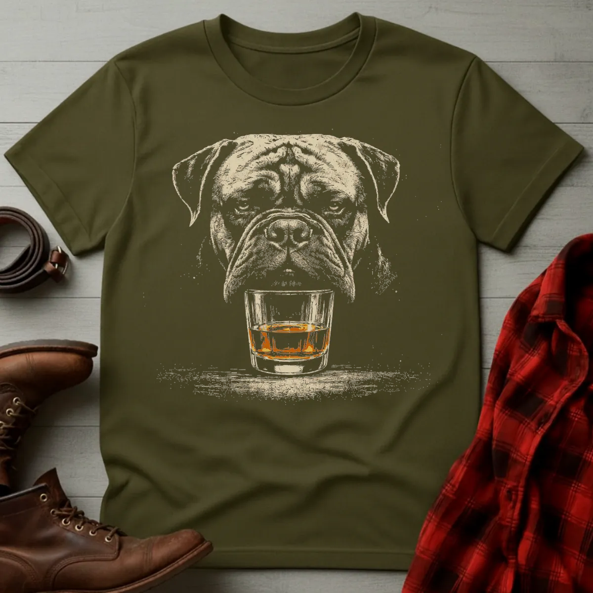 Whiskey Dog Bullmastiff Grunge T-Shirt
