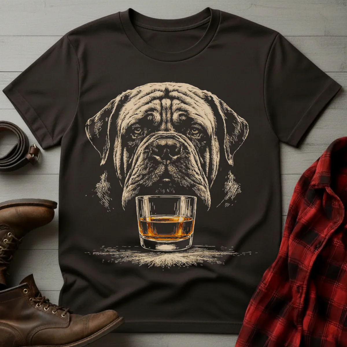 Whiskey Dog English Bullmastiff Grunge T-Shirt