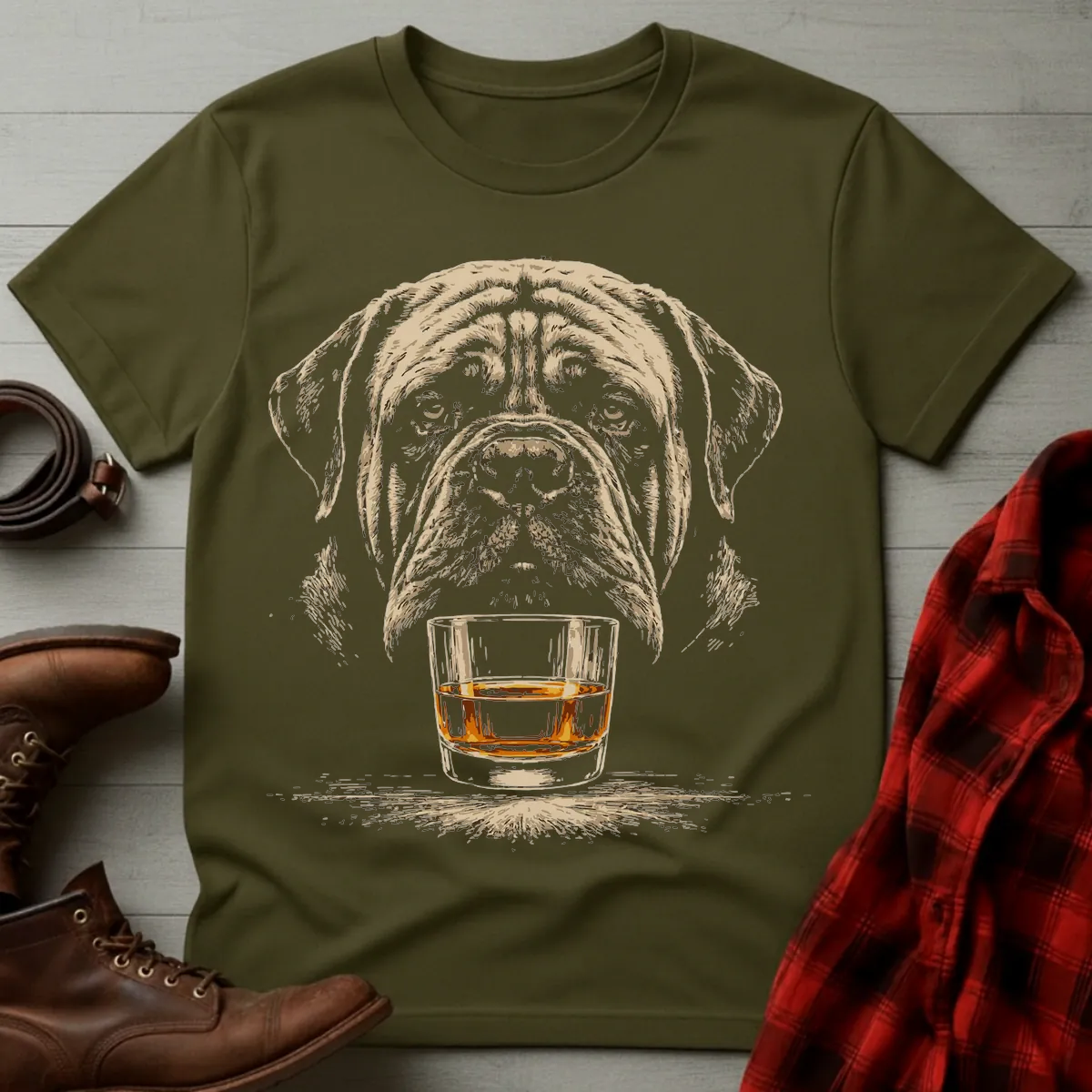 Whiskey Dog English Bullmastiff Grunge T-Shirt