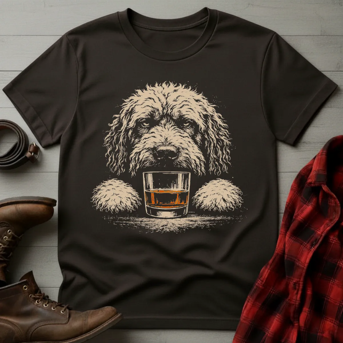 Whiskey Dog Goldendoodle Grunge T-Shirt