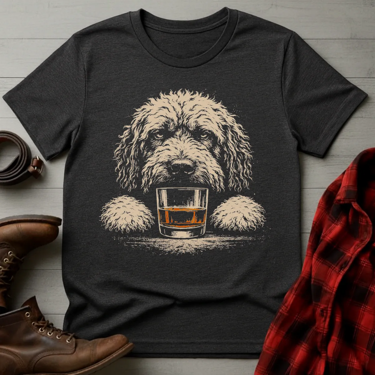 Whiskey Dog Goldendoodle Grunge T-Shirt