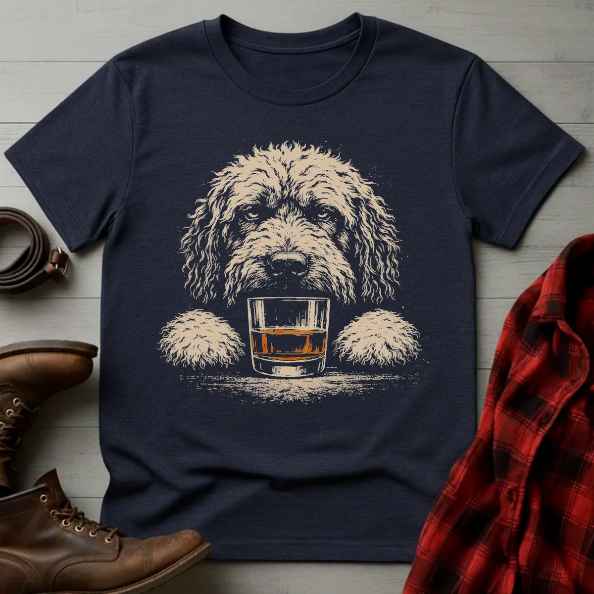 Whiskey Dog Goldendoodle Grunge T-Shirt