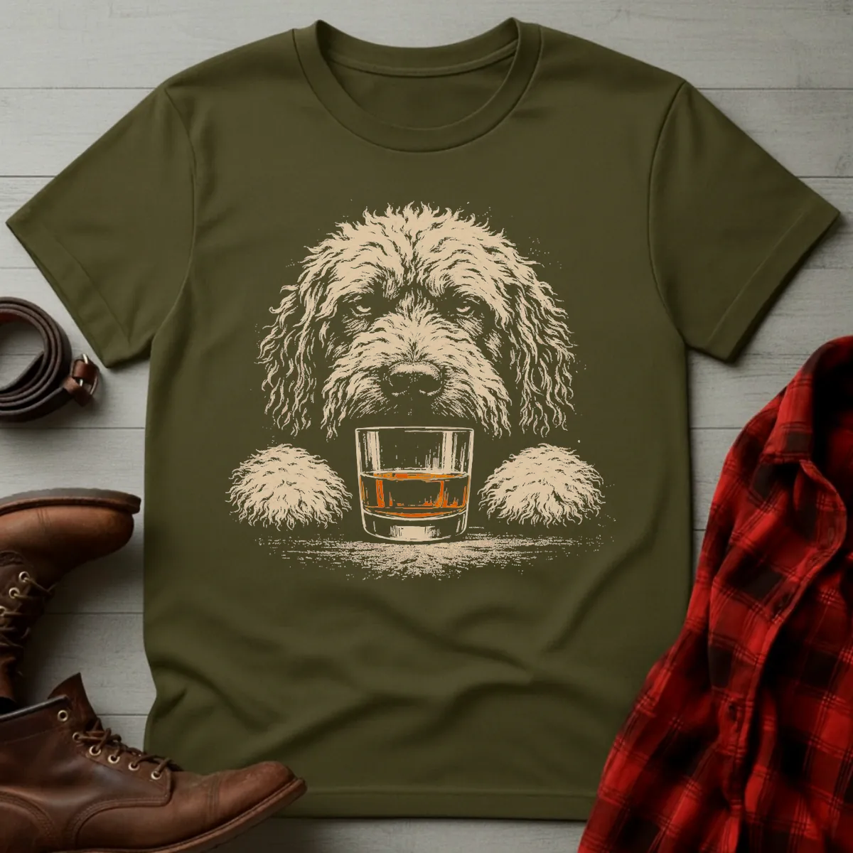 Whiskey Dog Goldendoodle Grunge T-Shirt