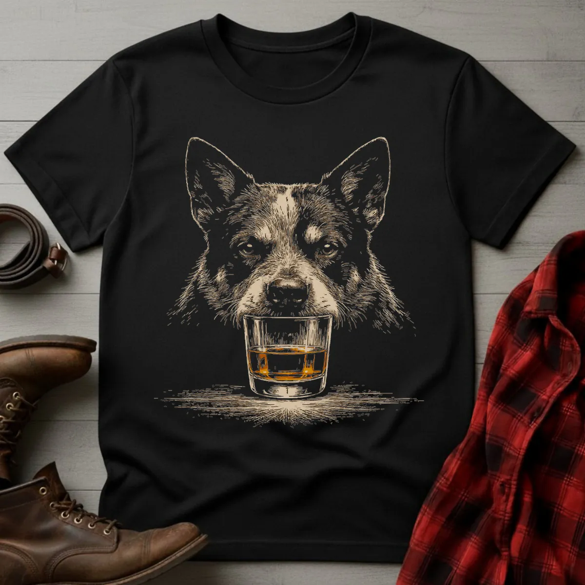 Whiskey Australian Cattle Dog Grunge T-Shirt