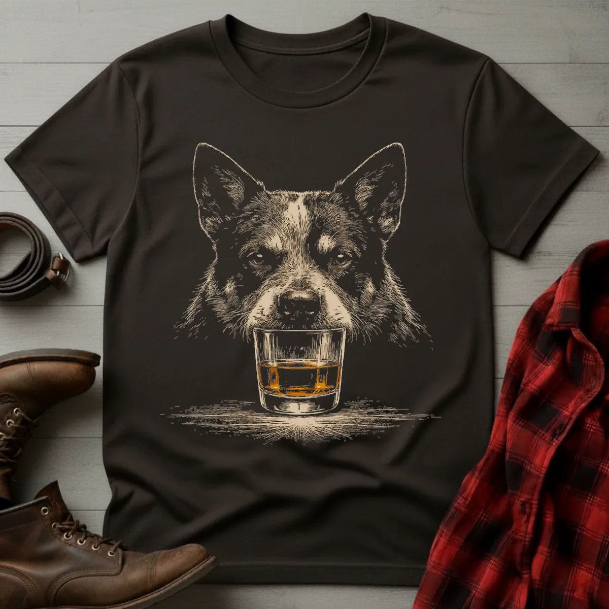 Whiskey Australian Cattle Dog Grunge T-Shirt