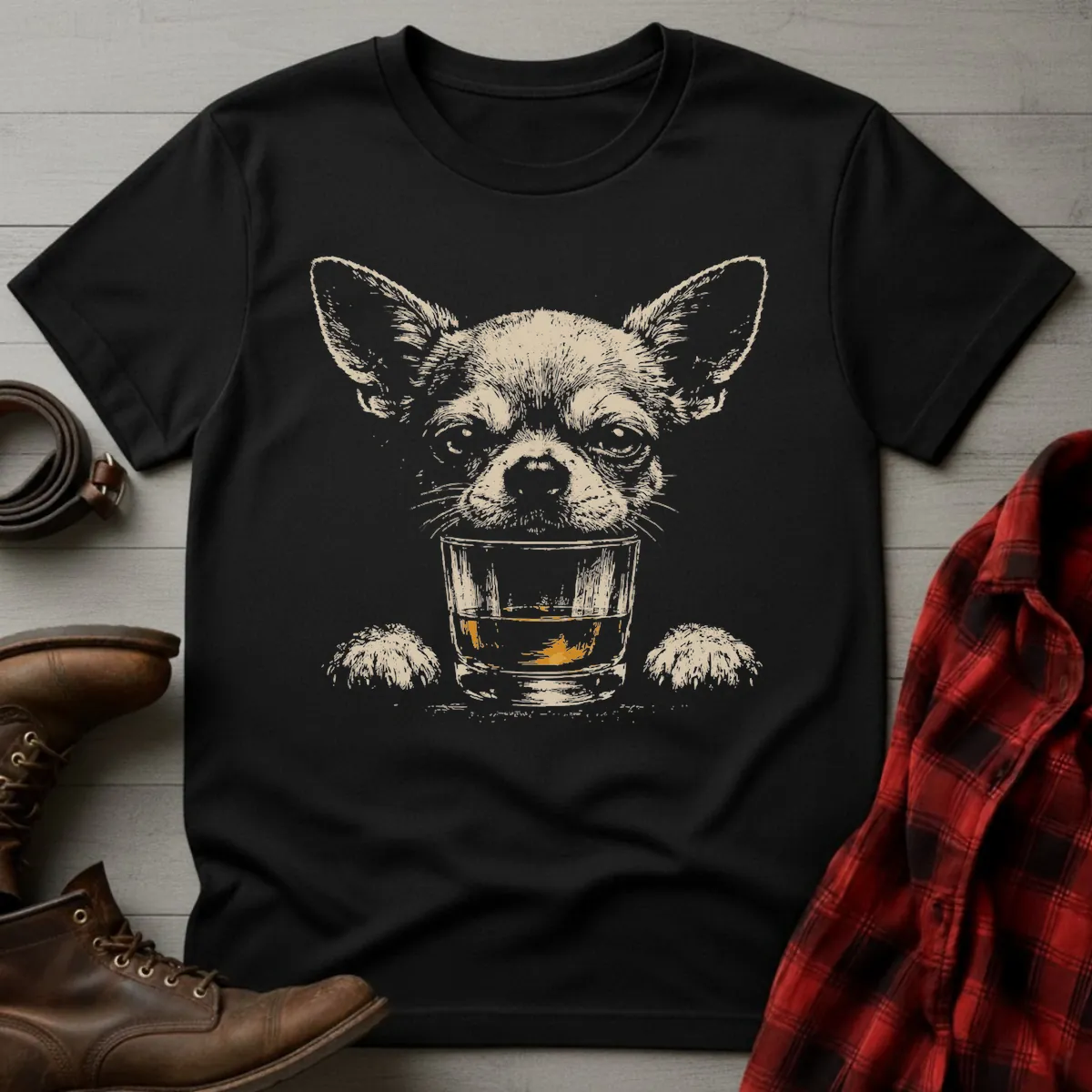 Whiskey Dog Chihuahua Grunge T-Shirt