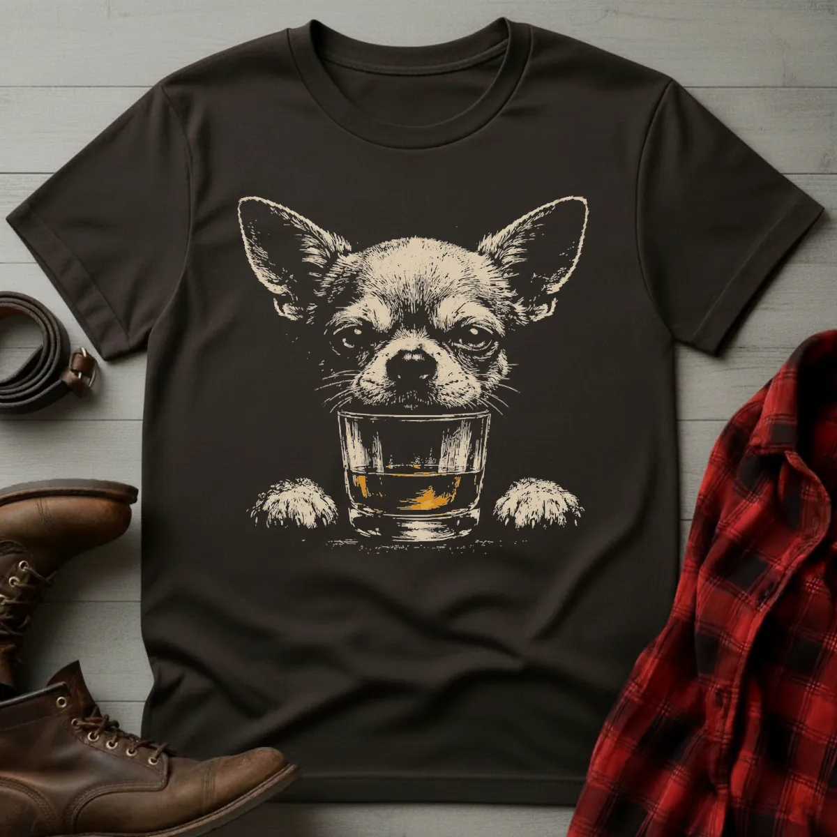 Whiskey Dog Chihuahua Grunge T-Shirt