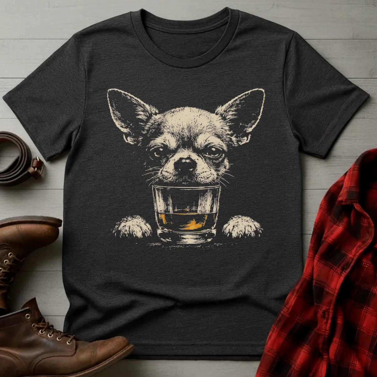 Whiskey Dog Chihuahua Grunge T-Shirt