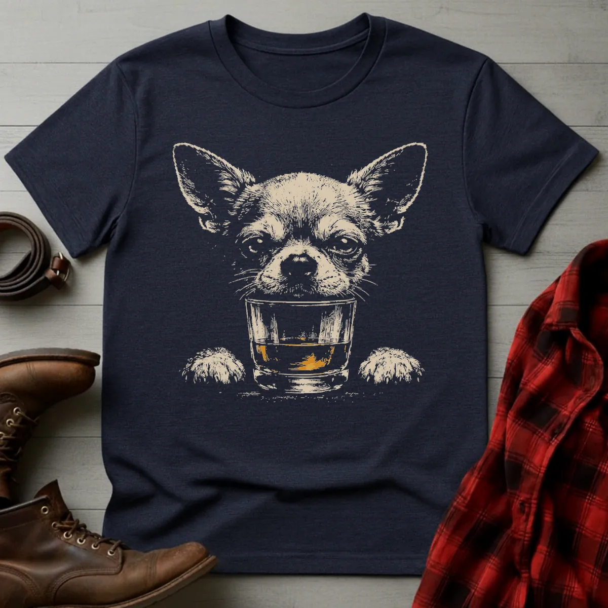 Whiskey Dog Chihuahua Grunge T-Shirt