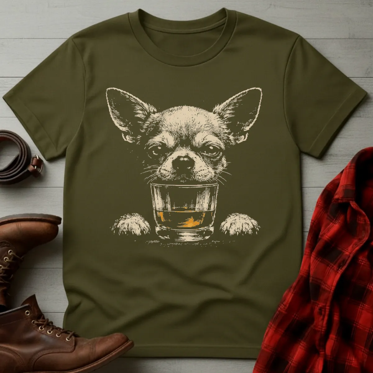 Whiskey Dog Chihuahua Grunge T-Shirt