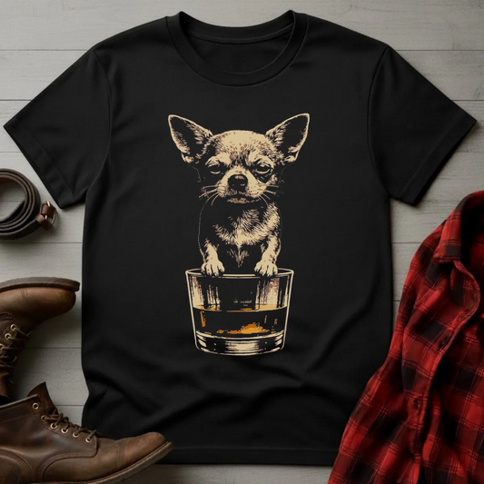 Whiskey Dog Chihuahua on Glass Grunge T-Shirt