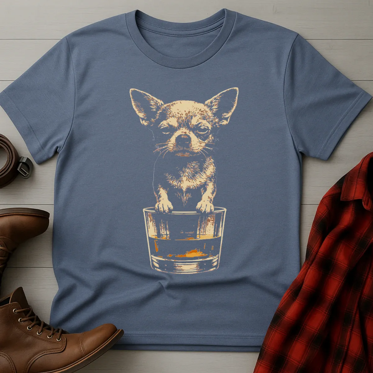 Whiskey Dog Chihuahua on Glass Grunge T-Shirt