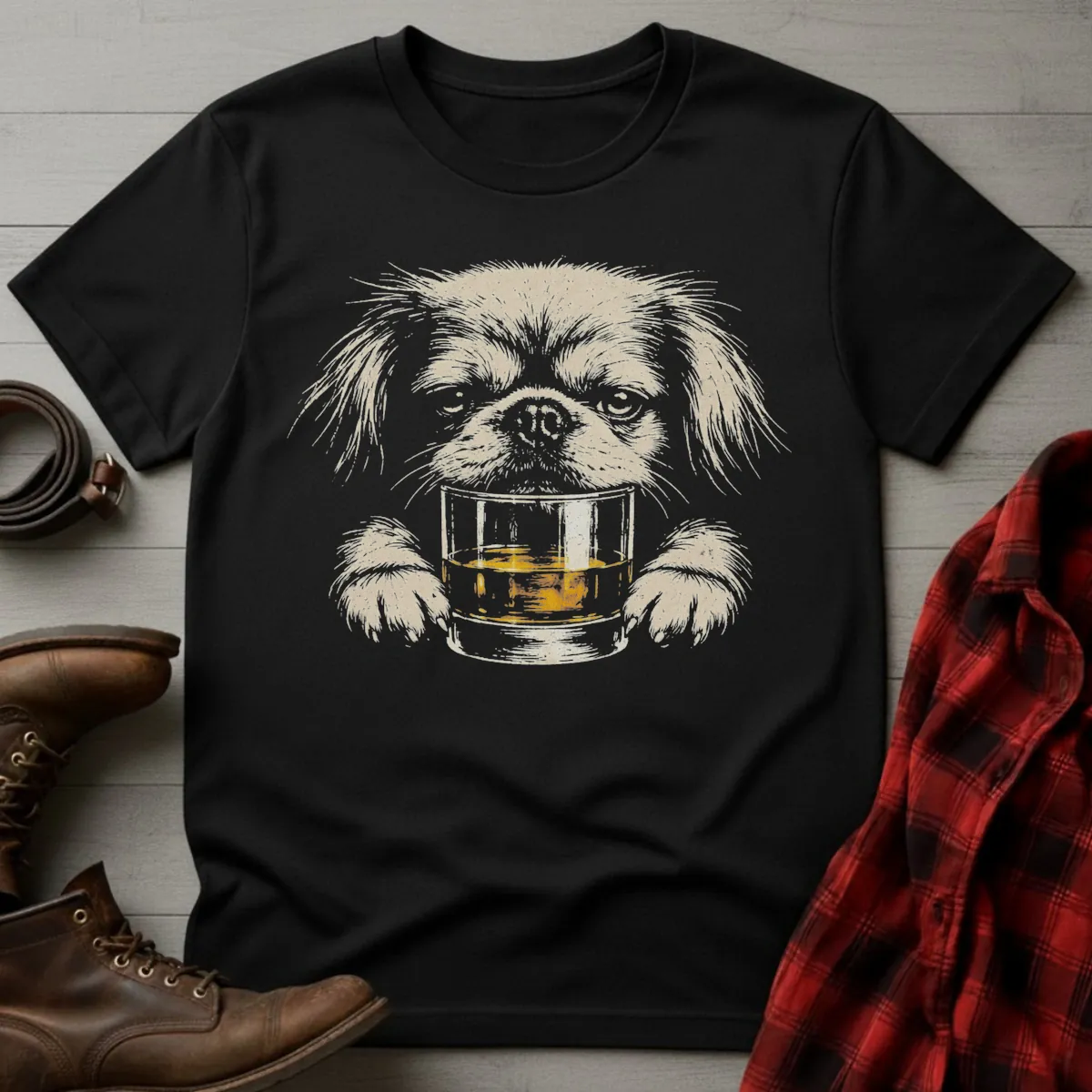Whiskey Dog Pekingese Grunge T-Shirt