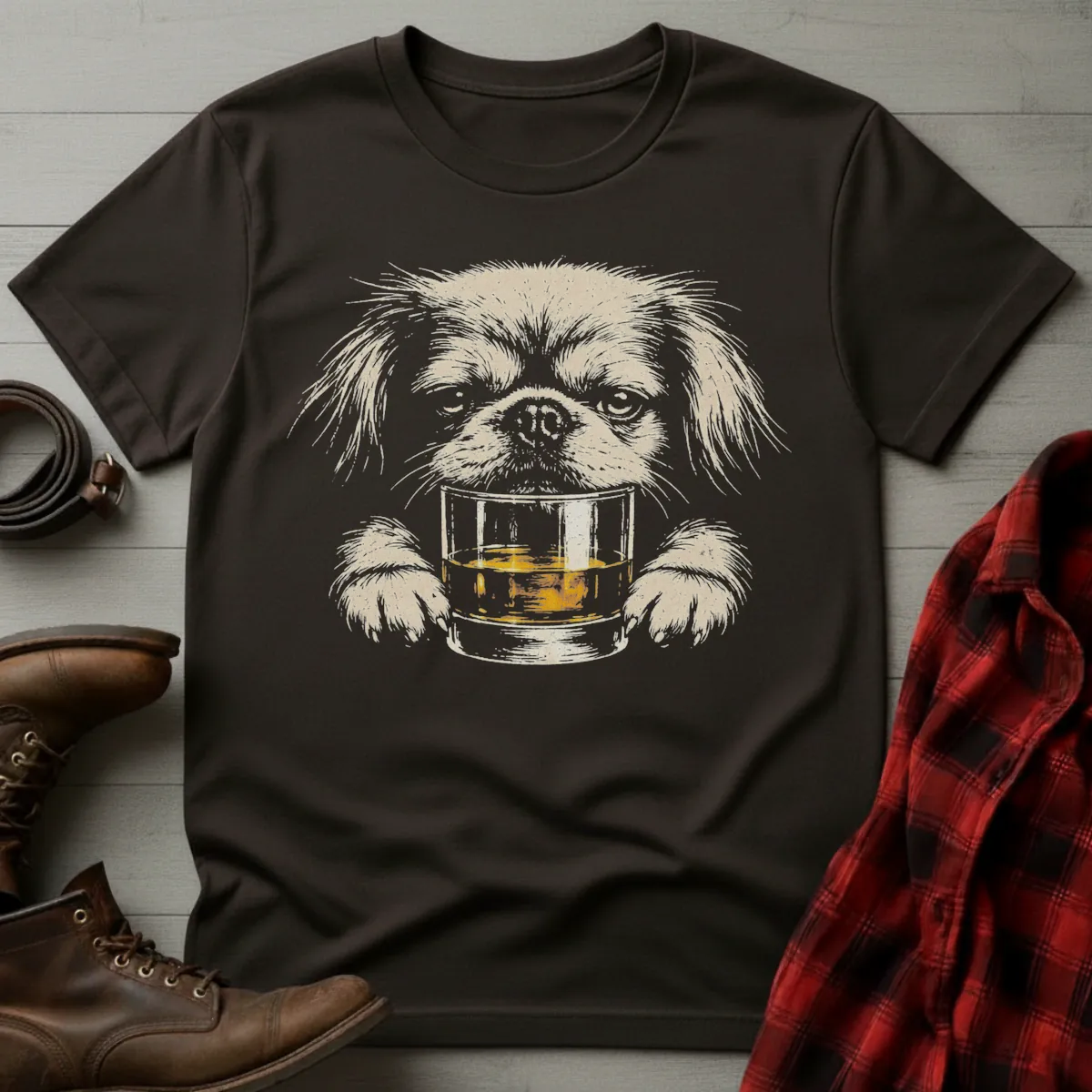 Whiskey Dog Pekingese Grunge T-Shirt