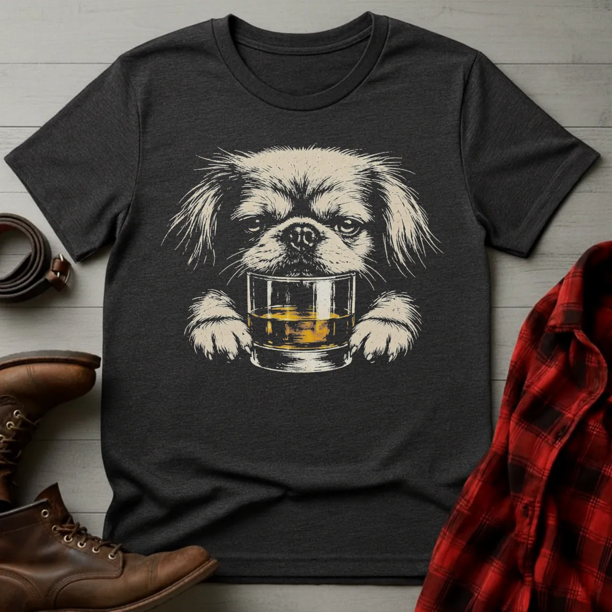 Whiskey Dog Pekingese Grunge T-Shirt
