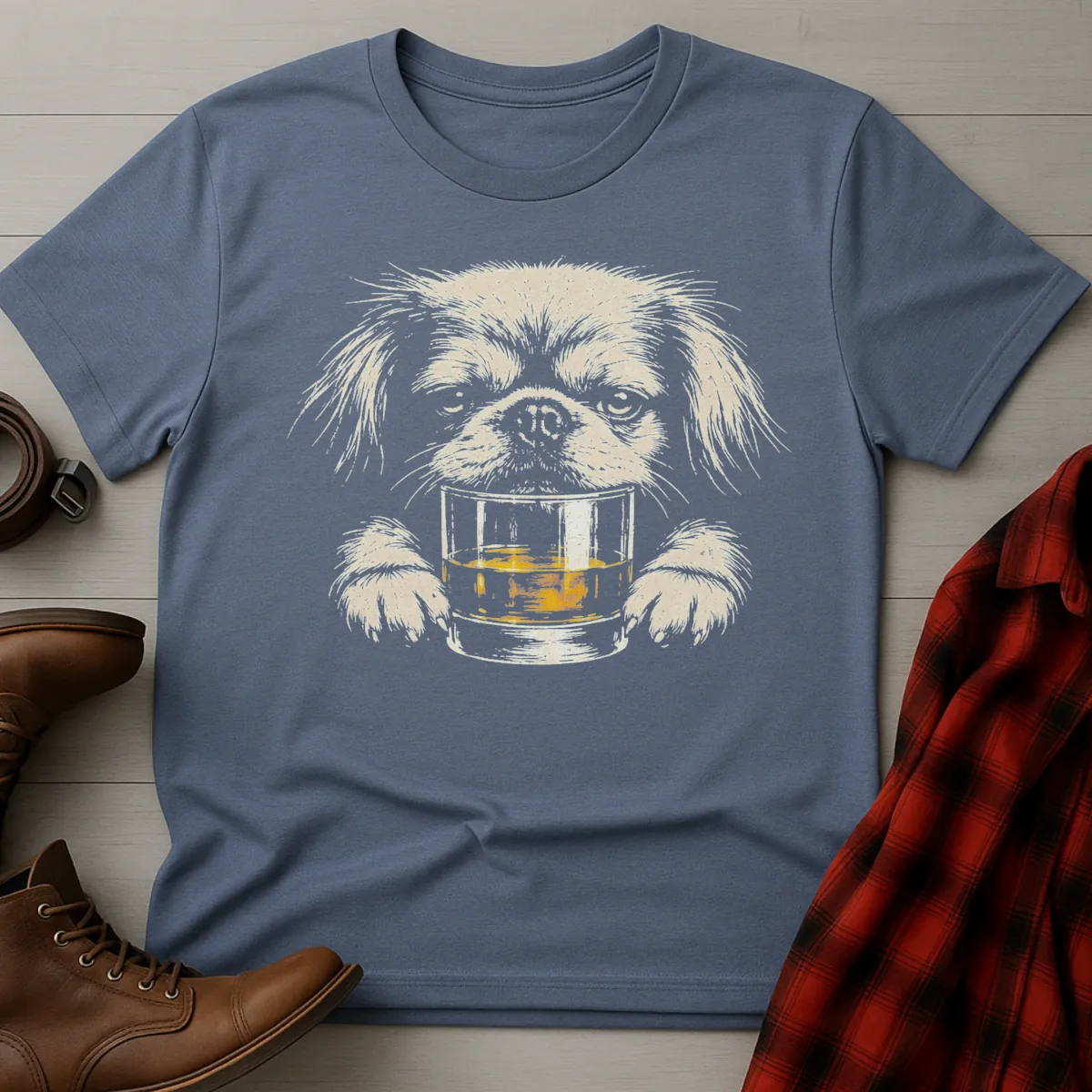 Whiskey Dog Pekingese Grunge T-Shirt