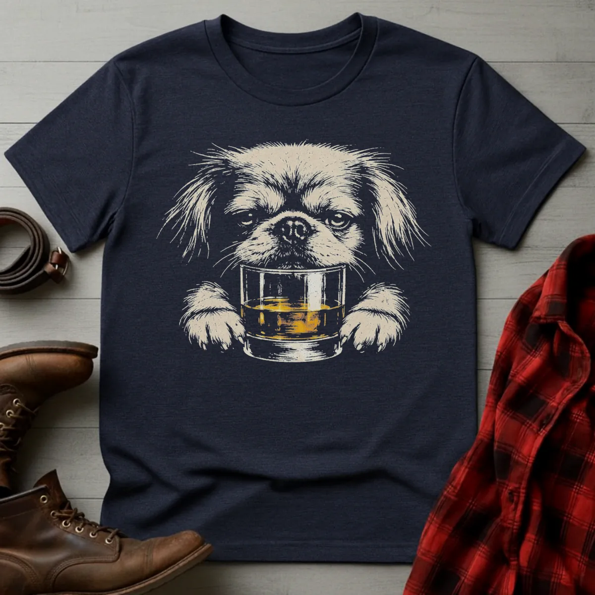 Whiskey Dog Pekingese Grunge T-Shirt