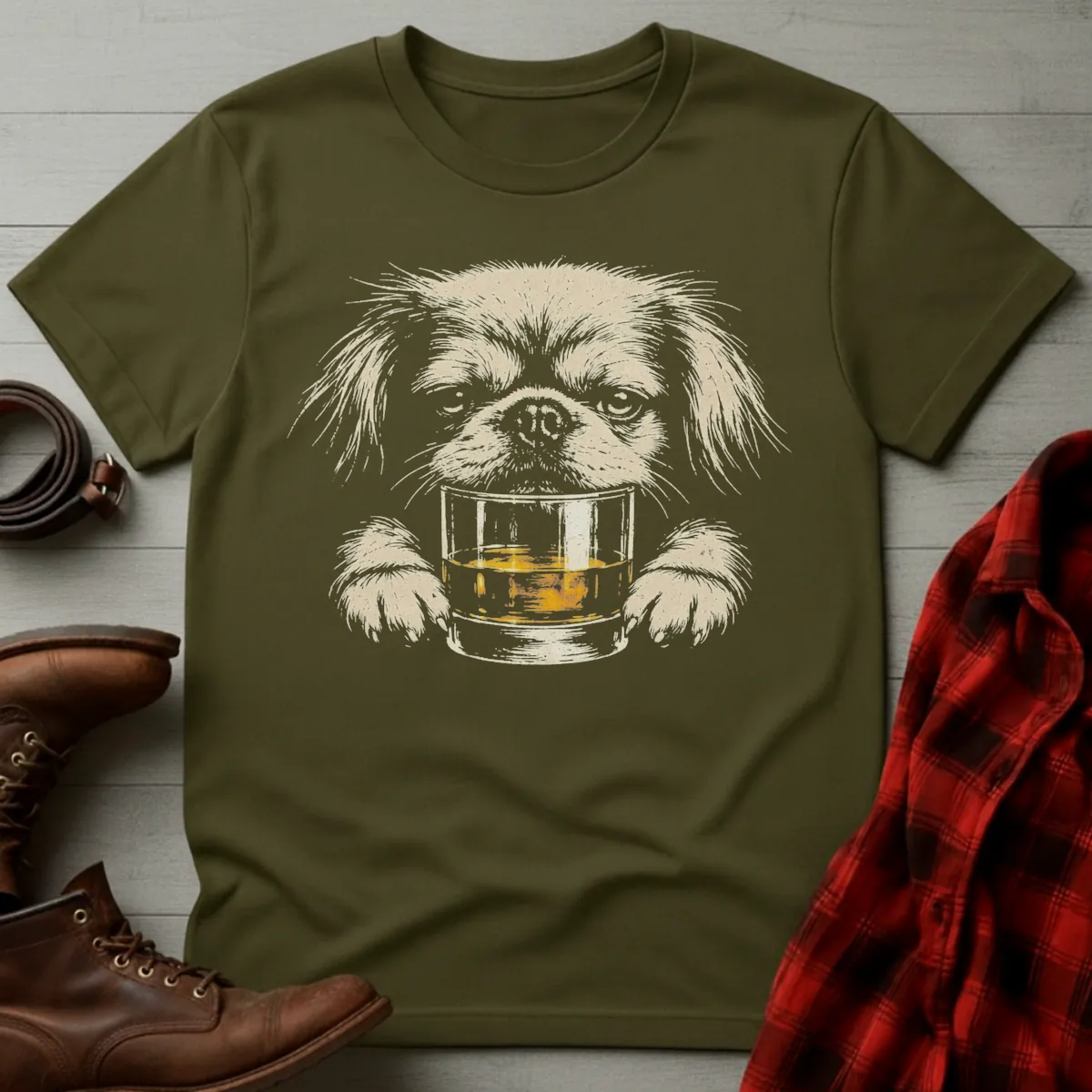 Whiskey Dog Pekingese Grunge T-Shirt