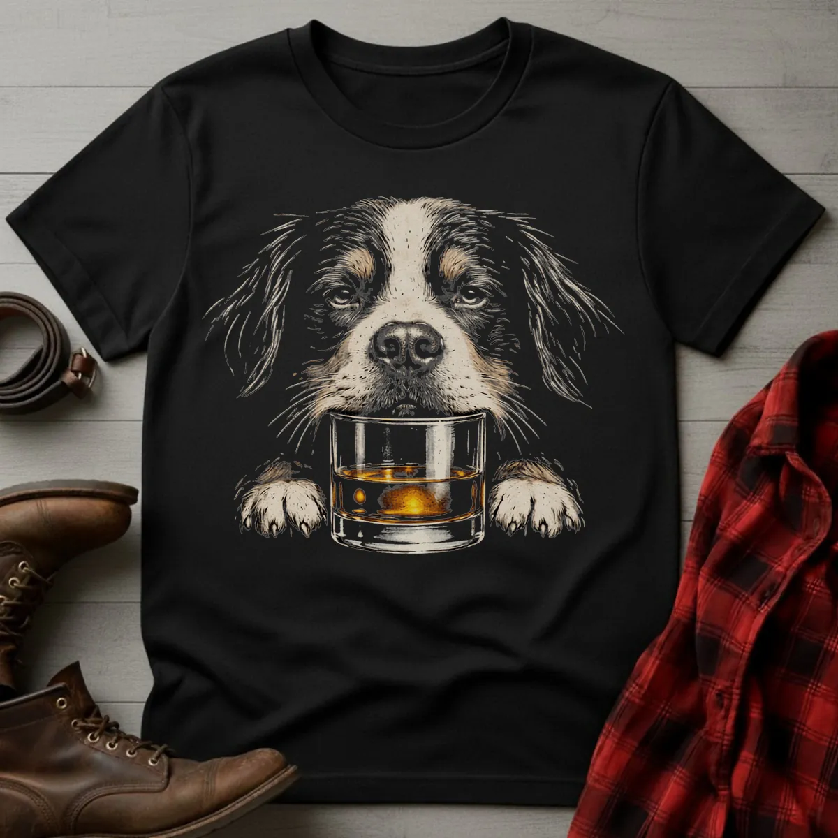 Bernese Mountain Dog Grunge Whiskey T-Shirt
