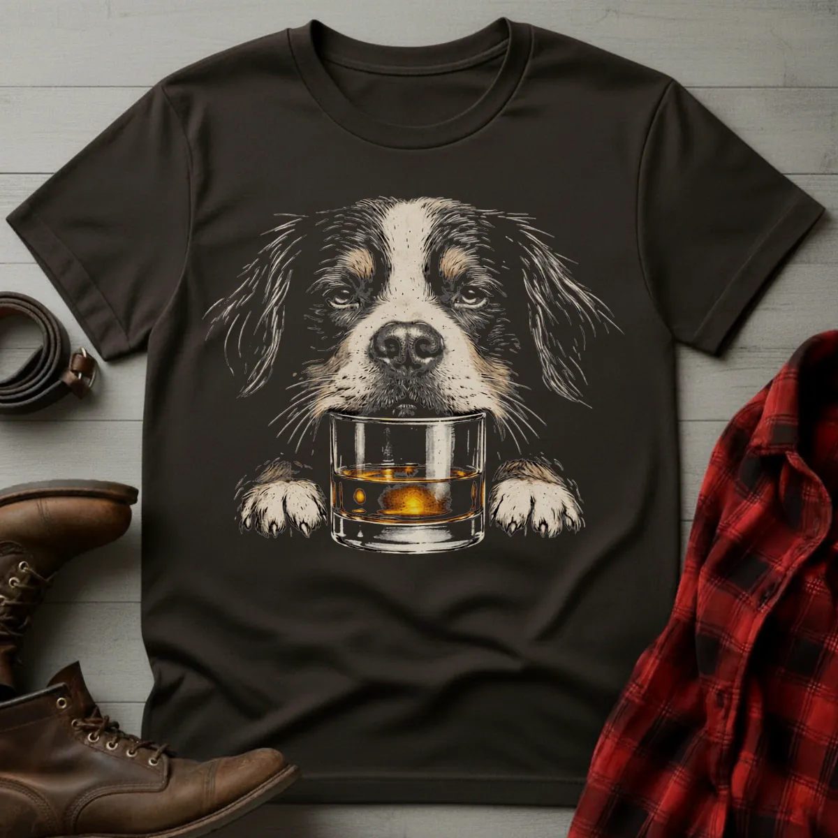 Bernese Mountain Dog Grunge Whiskey T-Shirt