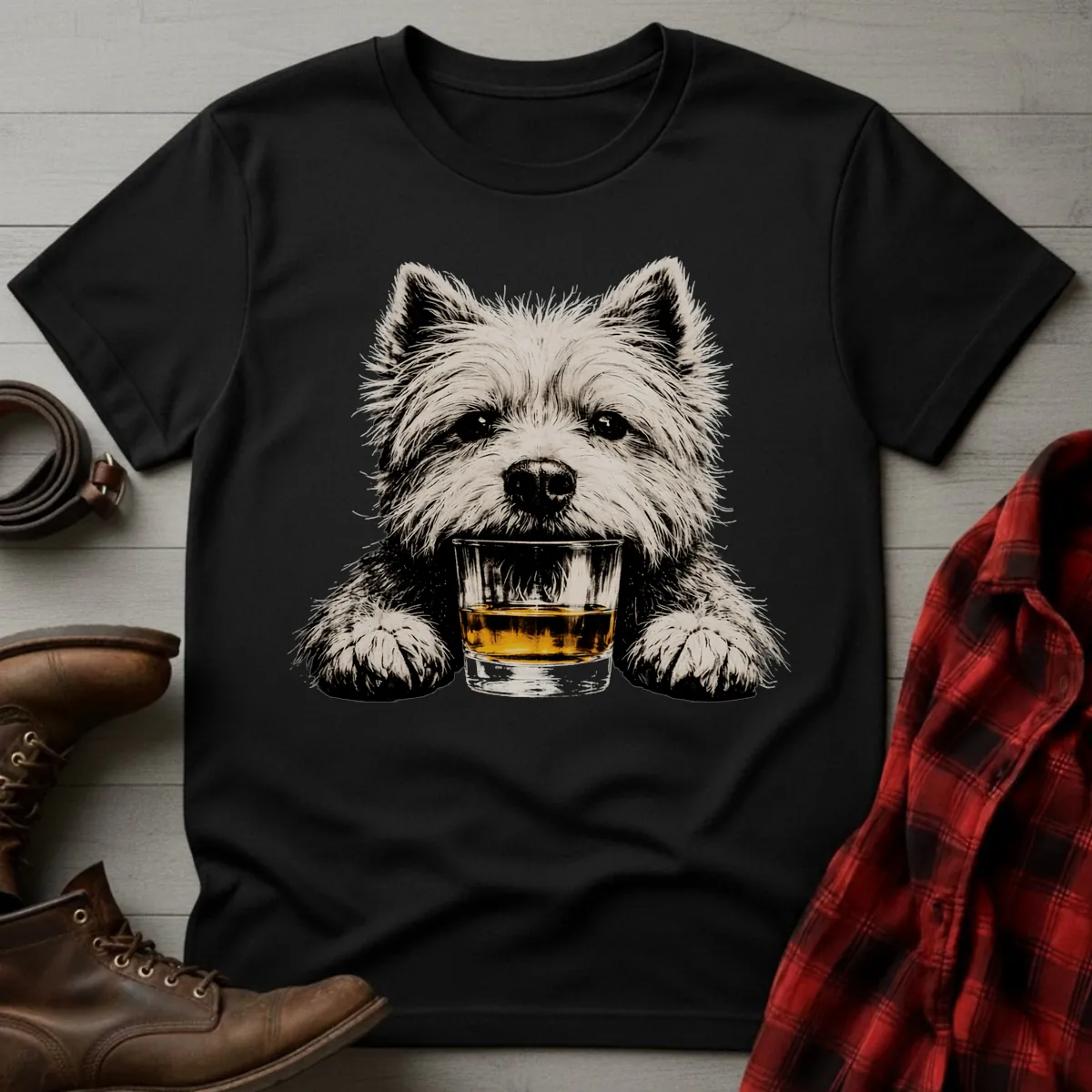 Whiskey Dog Westie Grunge T-Shirt