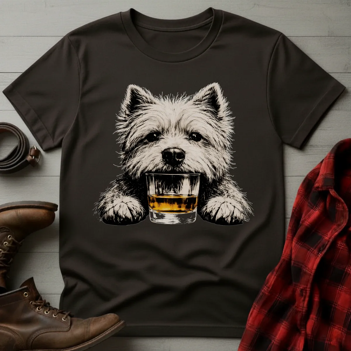 Whiskey Dog Westie Grunge T-Shirt