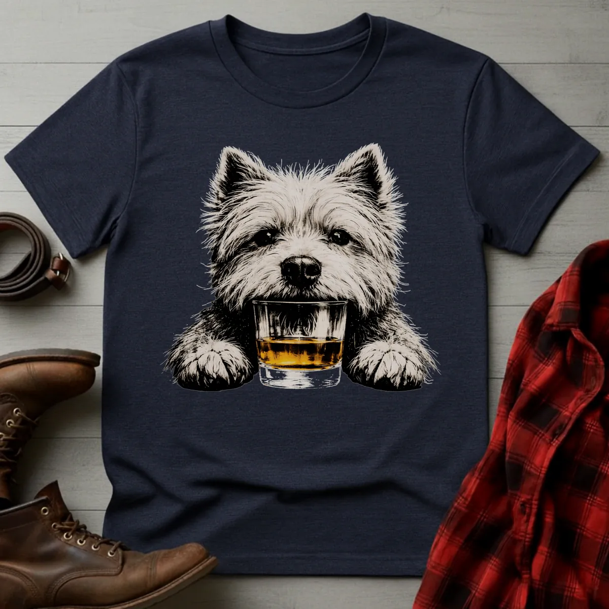 Whiskey Dog Westie Grunge T-Shirt