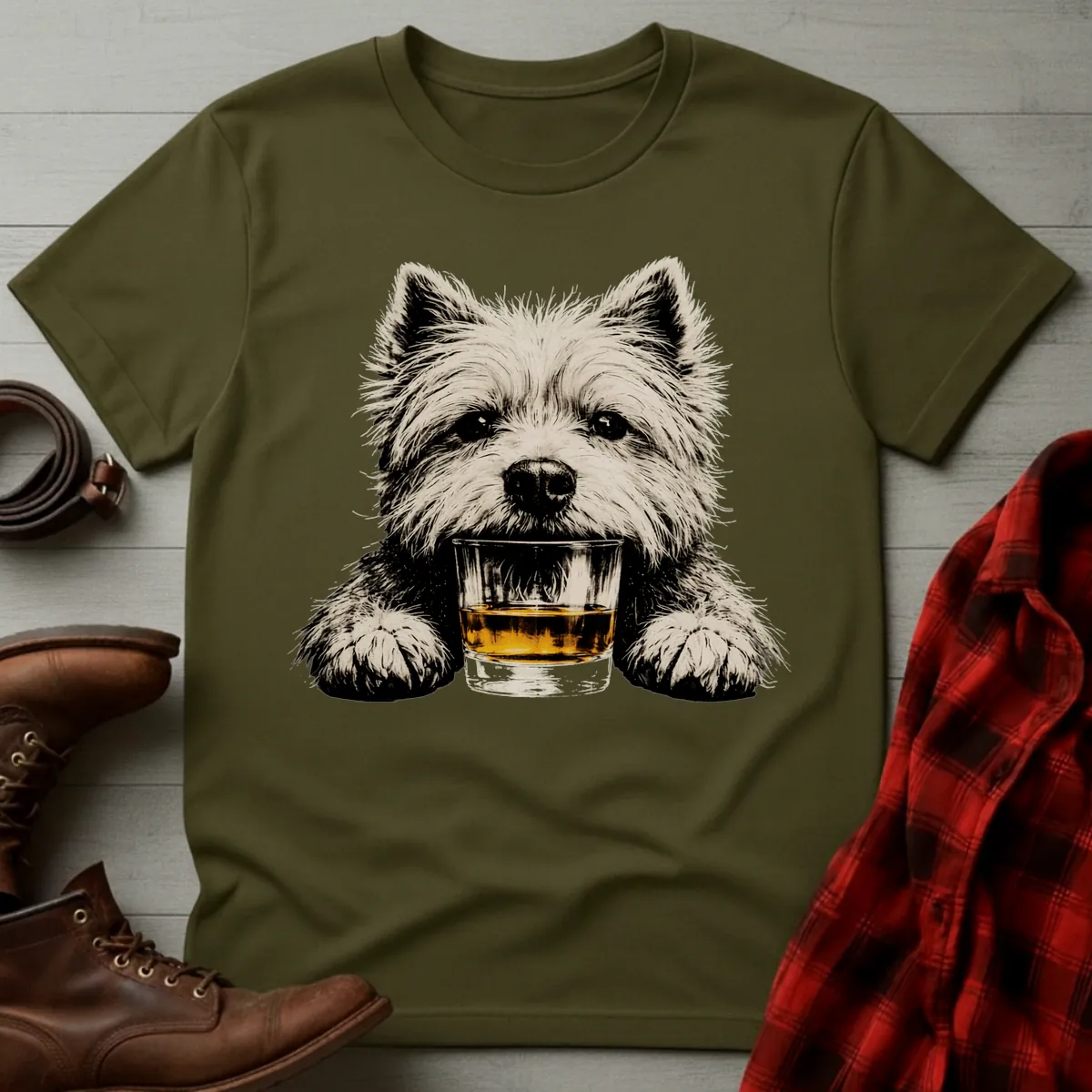 Whiskey Dog Westie Grunge T-Shirt
