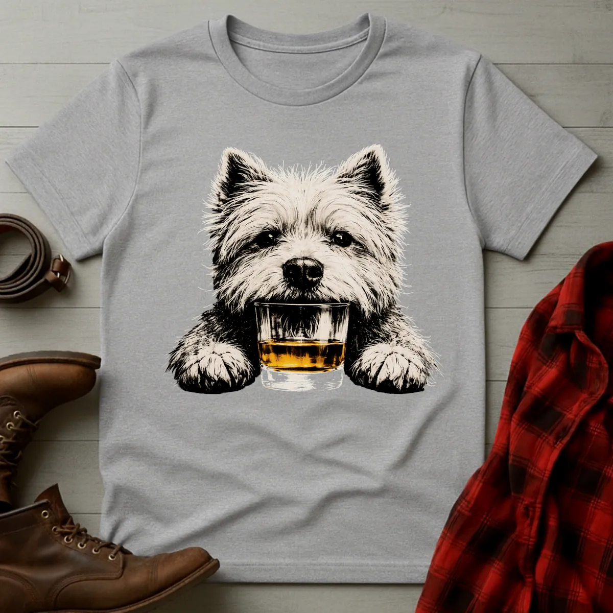 Whiskey Dog Westie Grunge T-Shirt