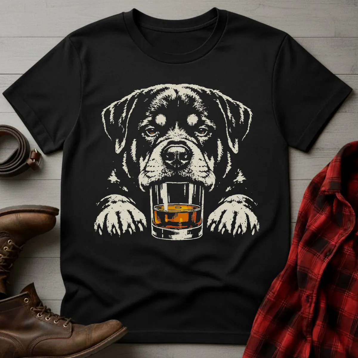 Whiskey Dog Rottweiler Grunge T-Shirt