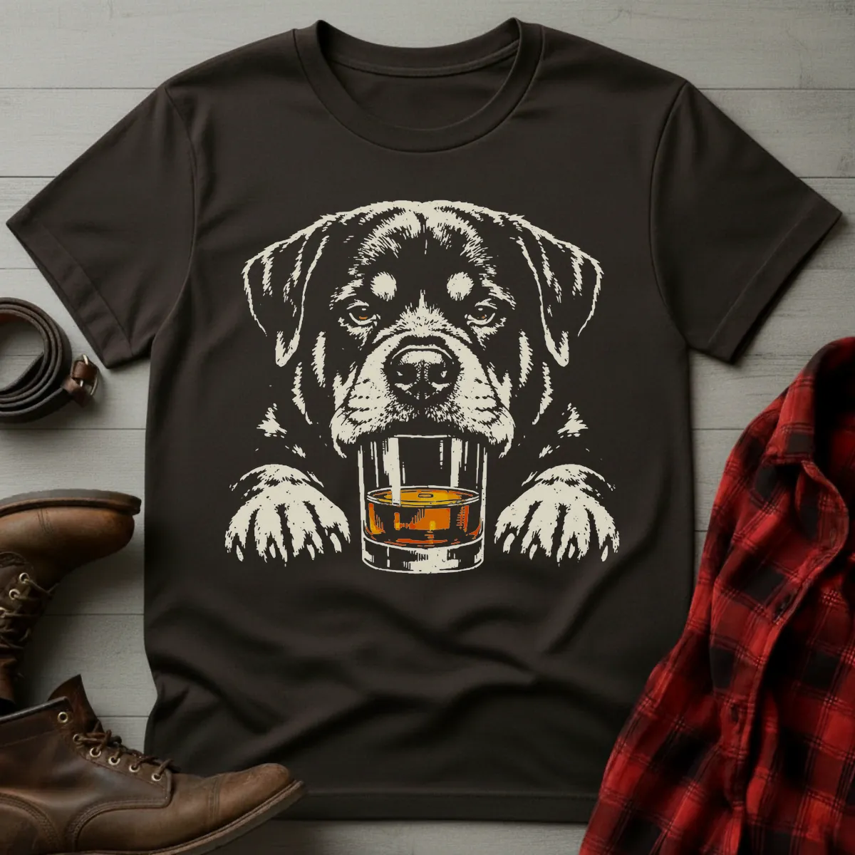 Whiskey Dog Rottweiler Grunge T-Shirt