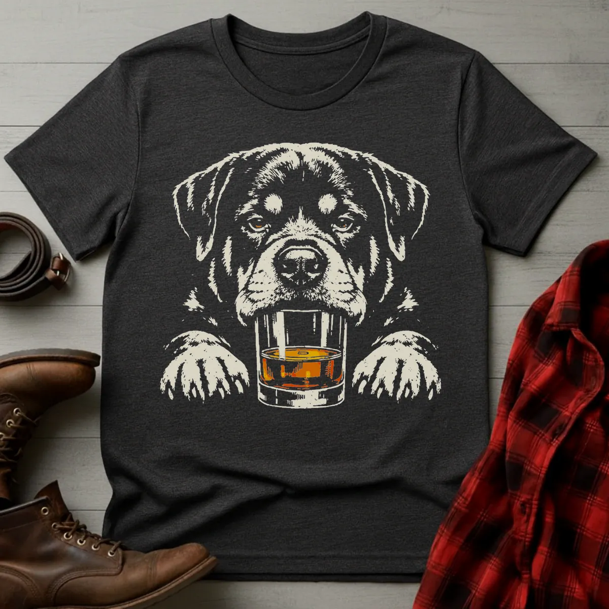 Whiskey Dog Rottweiler Grunge T-Shirt