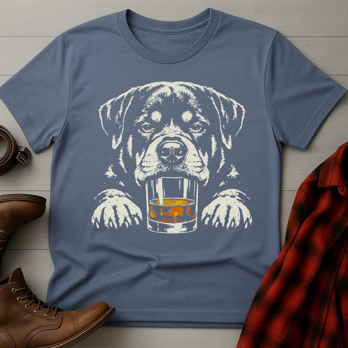 Whiskey Dog Rottweiler Grunge T-Shirt