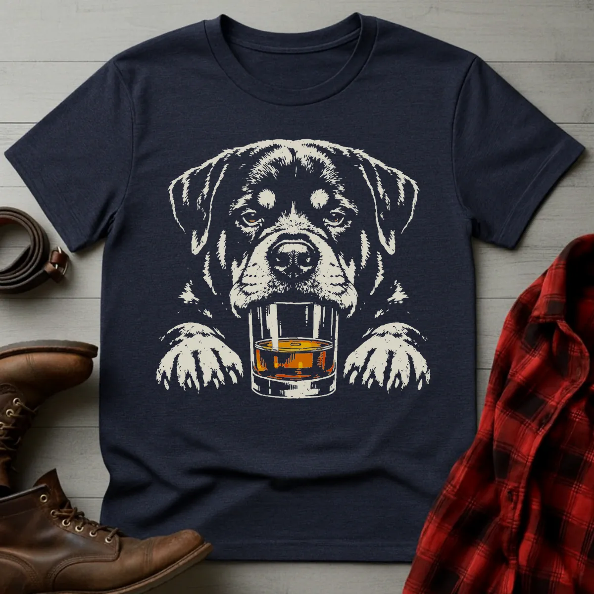 Whiskey Dog Rottweiler Grunge T-Shirt
