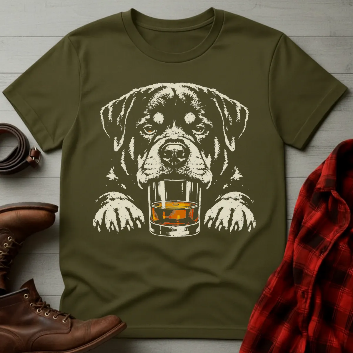 Whiskey Dog Rottweiler Grunge T-Shirt