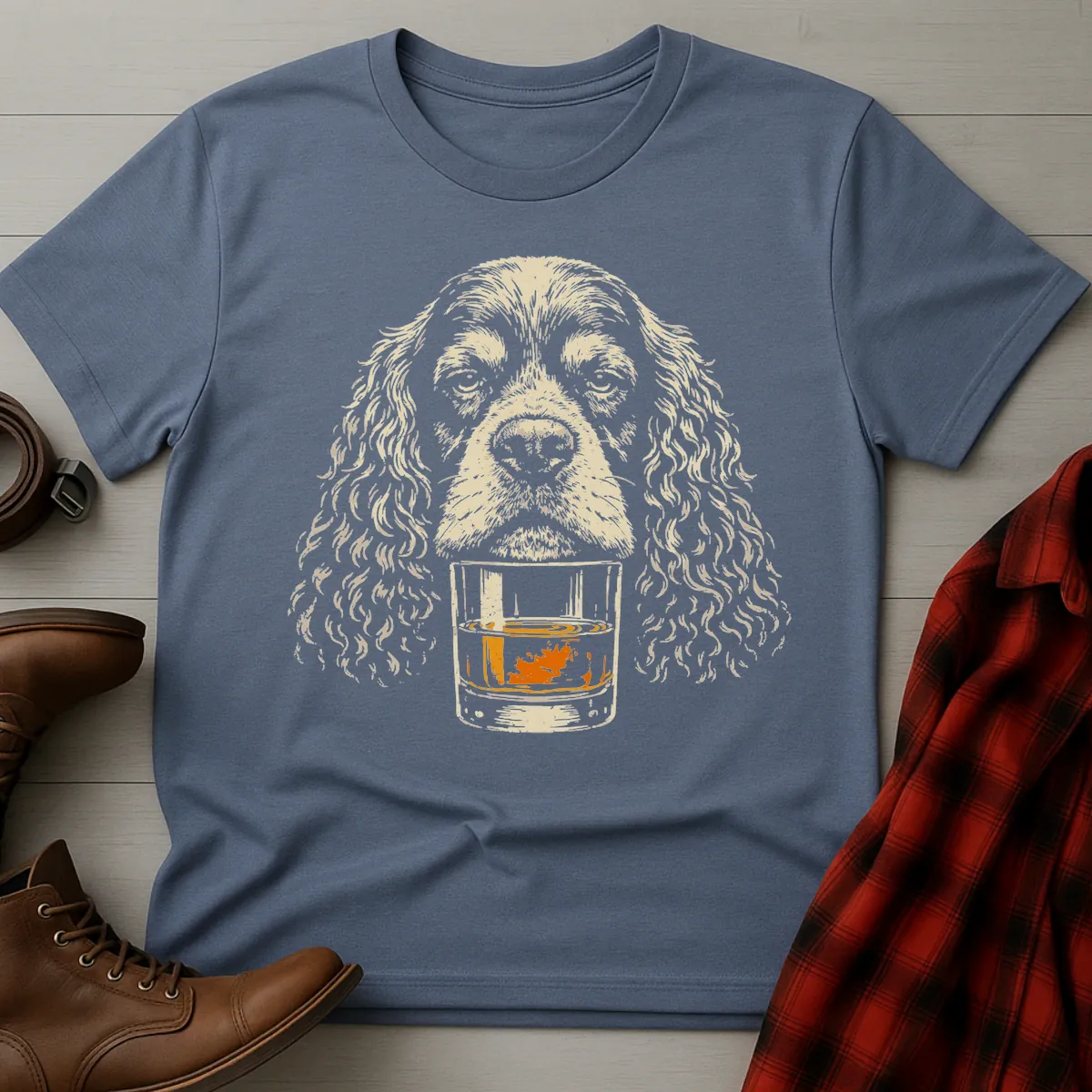 Whiskey Dog Spaniel Grunge T-Shirt