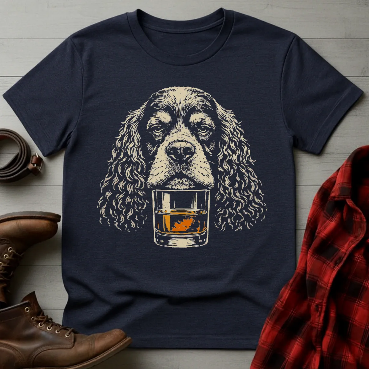 Whiskey Dog Spaniel Grunge T-Shirt