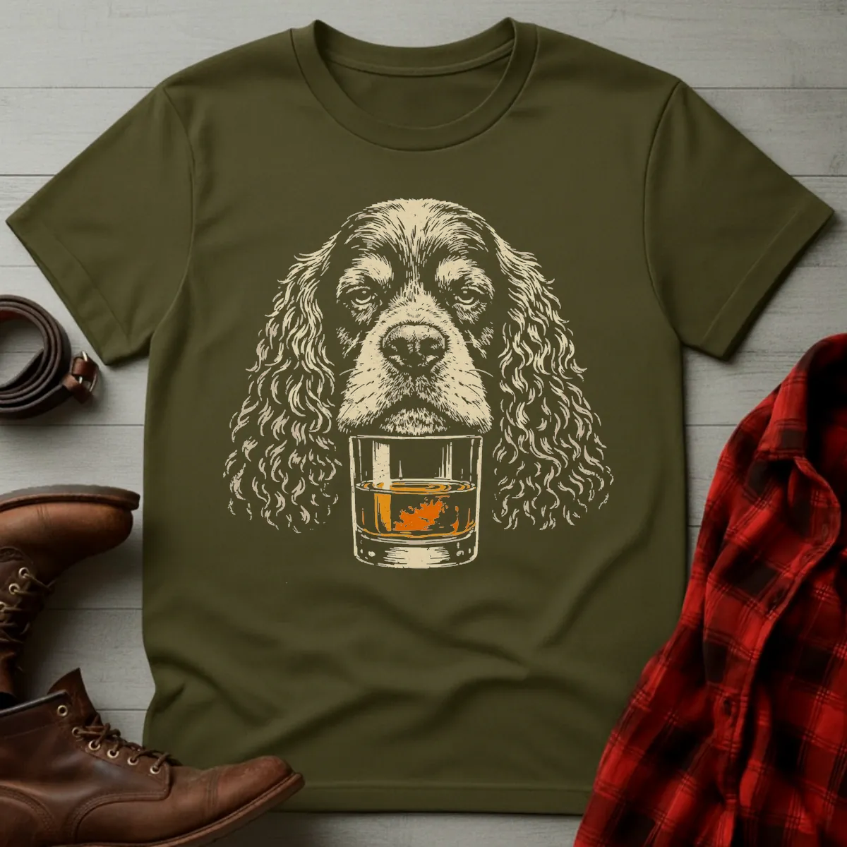 Whiskey Dog Spaniel Grunge T-Shirt