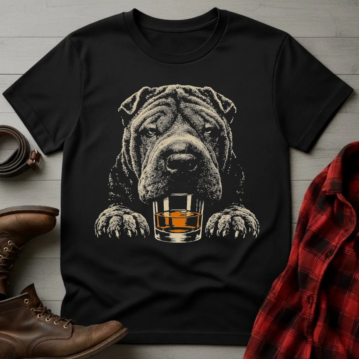 Whiskey Dog Shar Pei Grunge T-Shirt