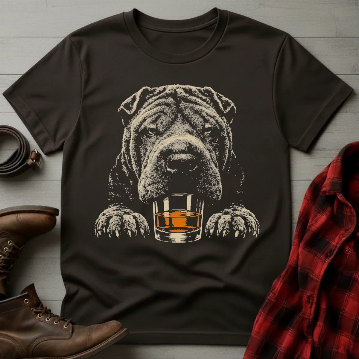 Whiskey Dog Shar Pei Grunge T-Shirt