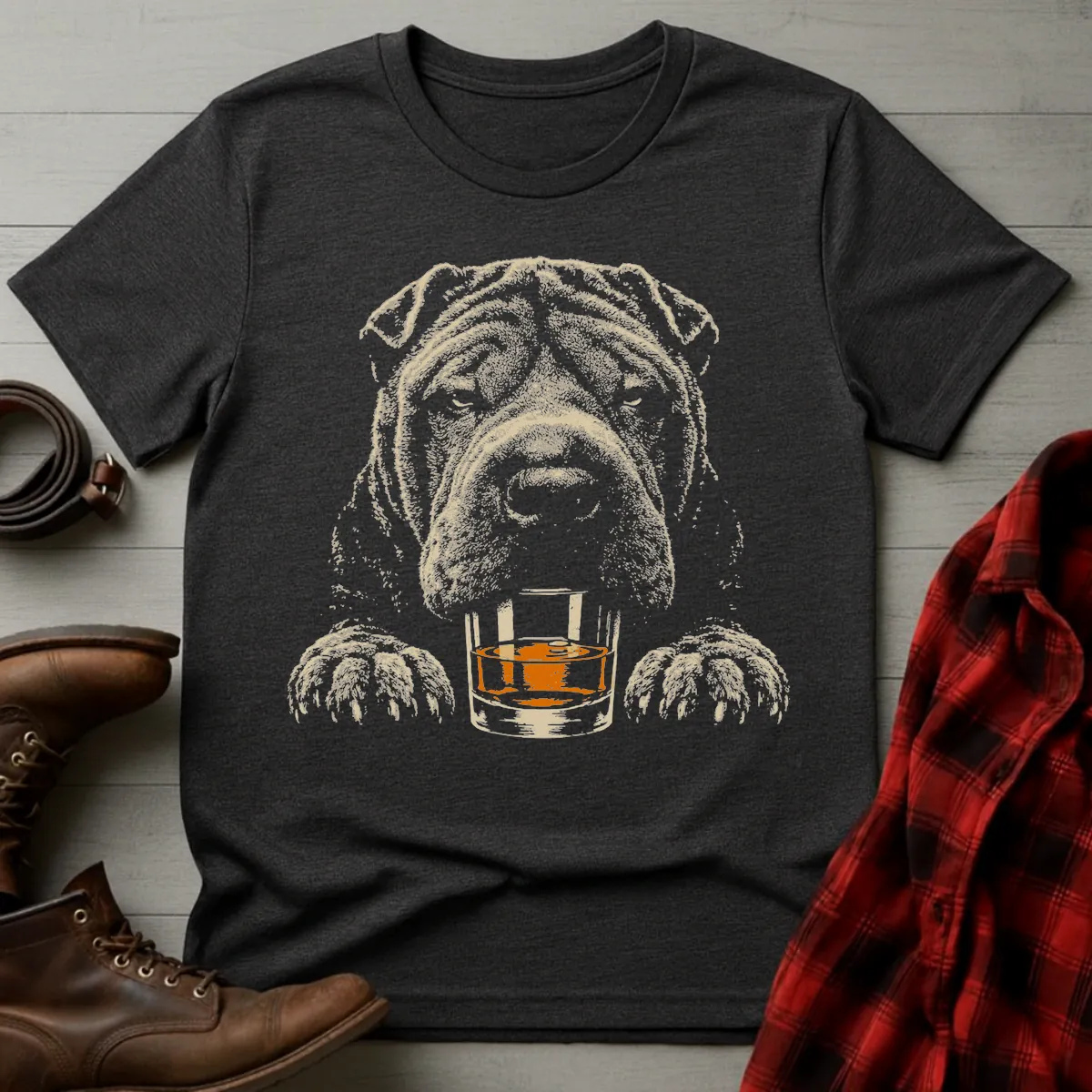 Whiskey Dog Shar Pei Grunge T-Shirt