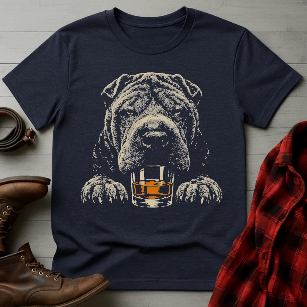 Whiskey Dog Shar Pei Grunge T-Shirt