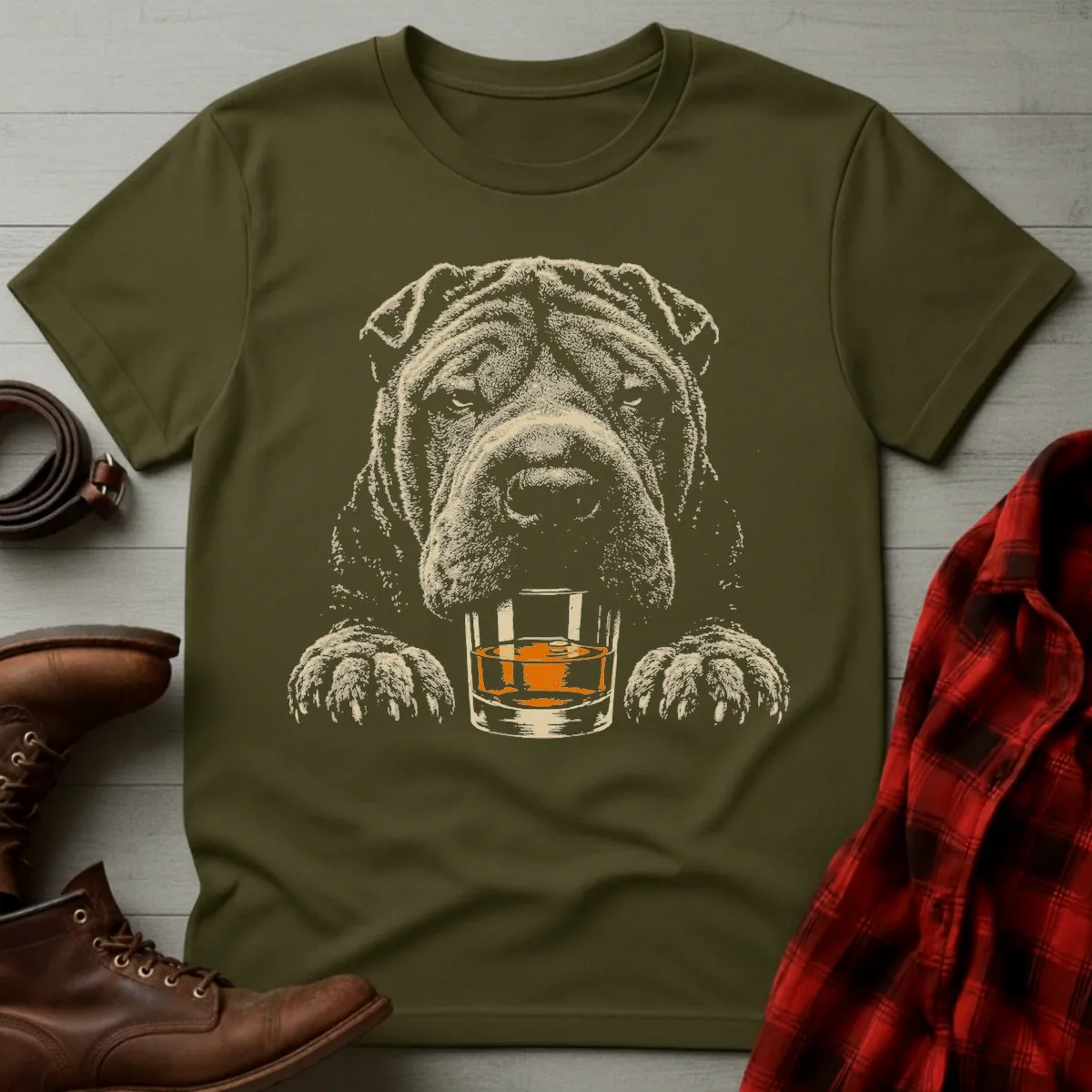 Whiskey Dog Shar Pei Grunge T-Shirt