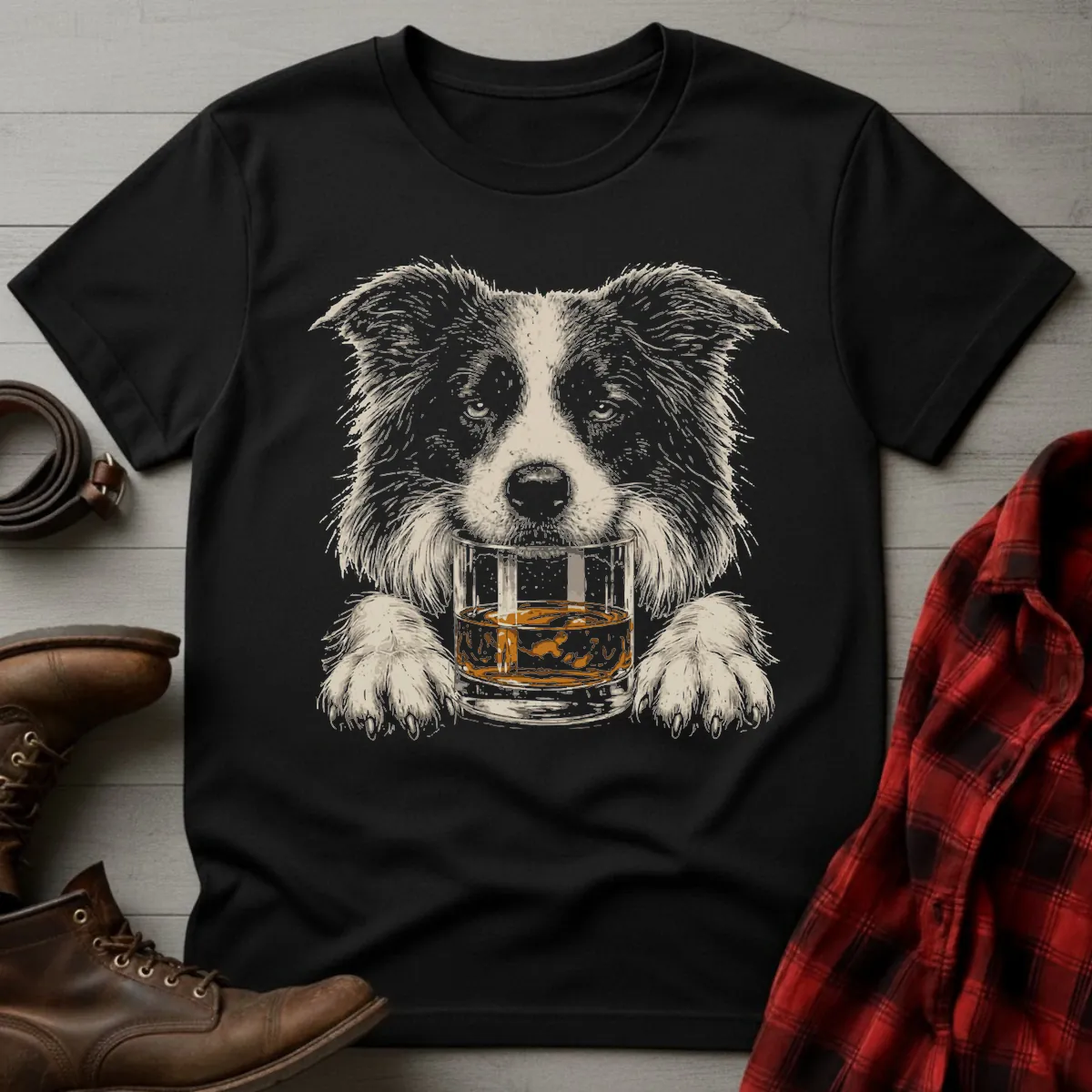 Whiskey Dog Border Collie Grunge T-Shirt