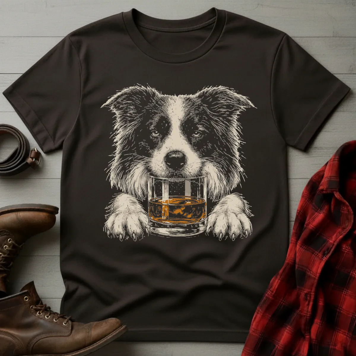 Whiskey Dog Border Collie Grunge T-Shirt