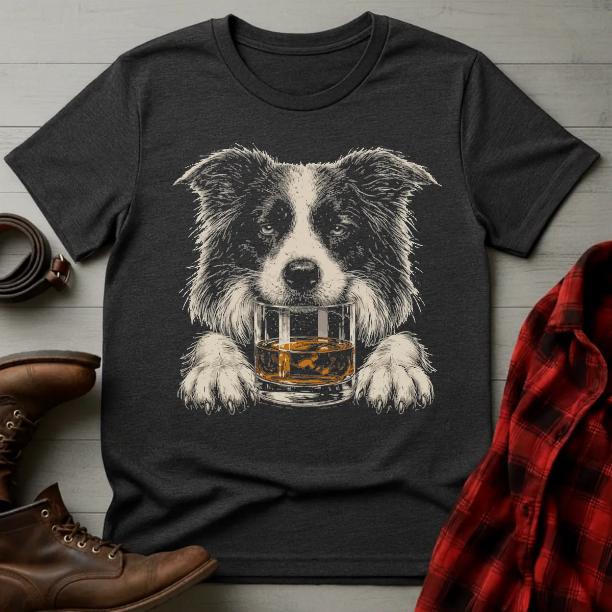 Whiskey Dog Border Collie Grunge T-Shirt