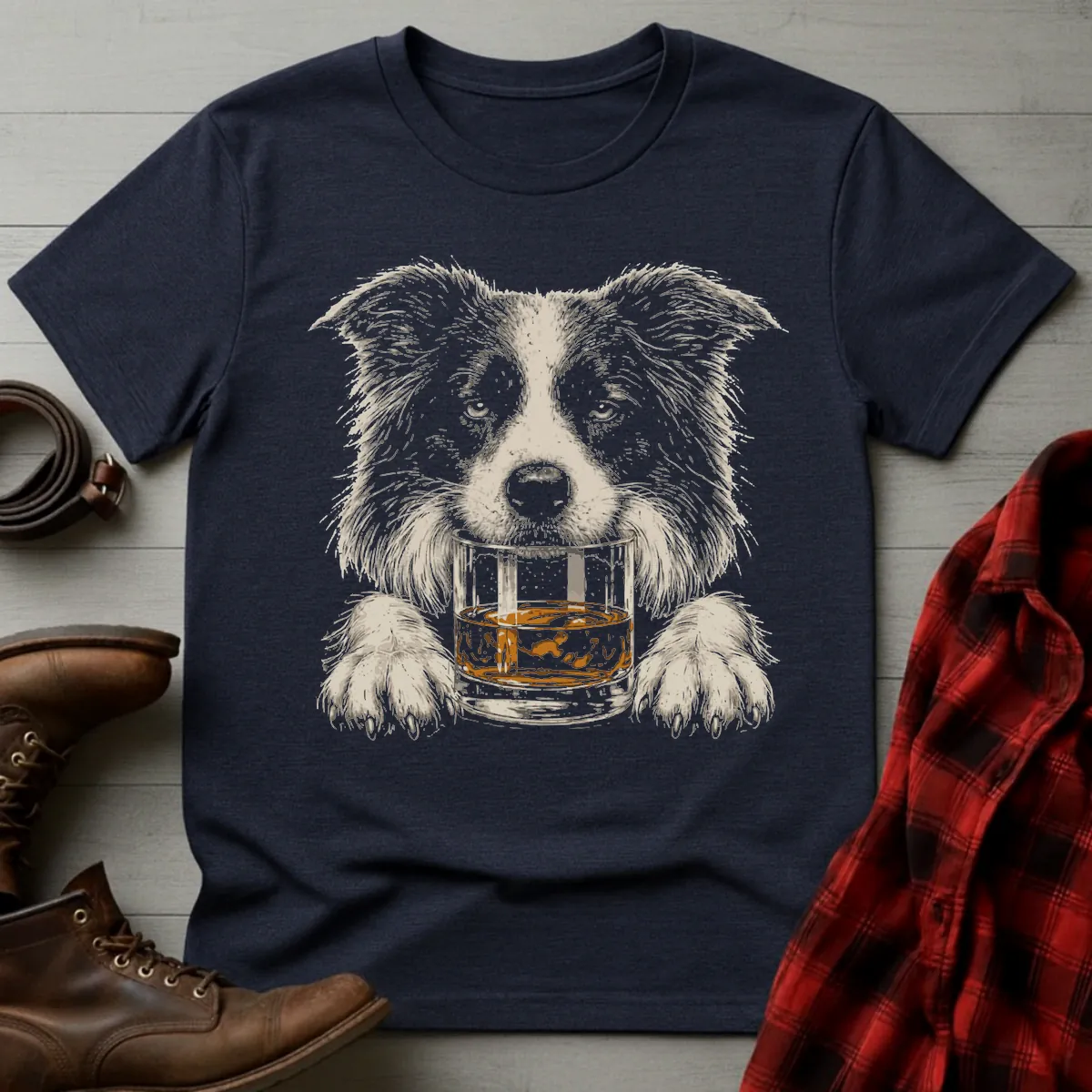 Whiskey Dog Border Collie Grunge T-Shirt