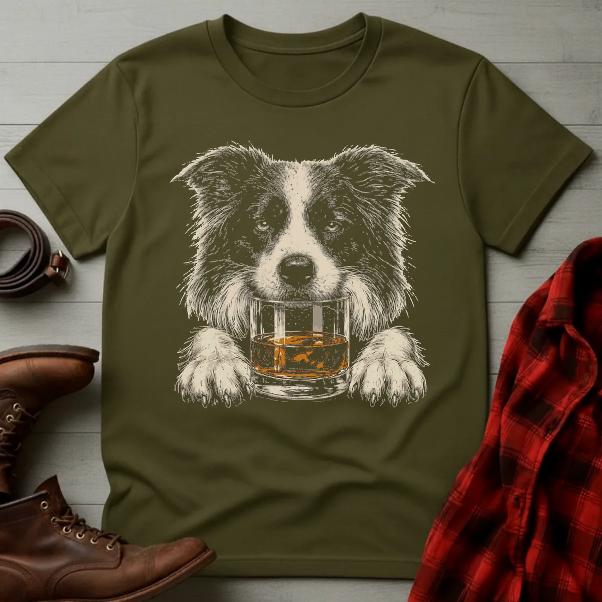 Whiskey Dog Border Collie Grunge T-Shirt